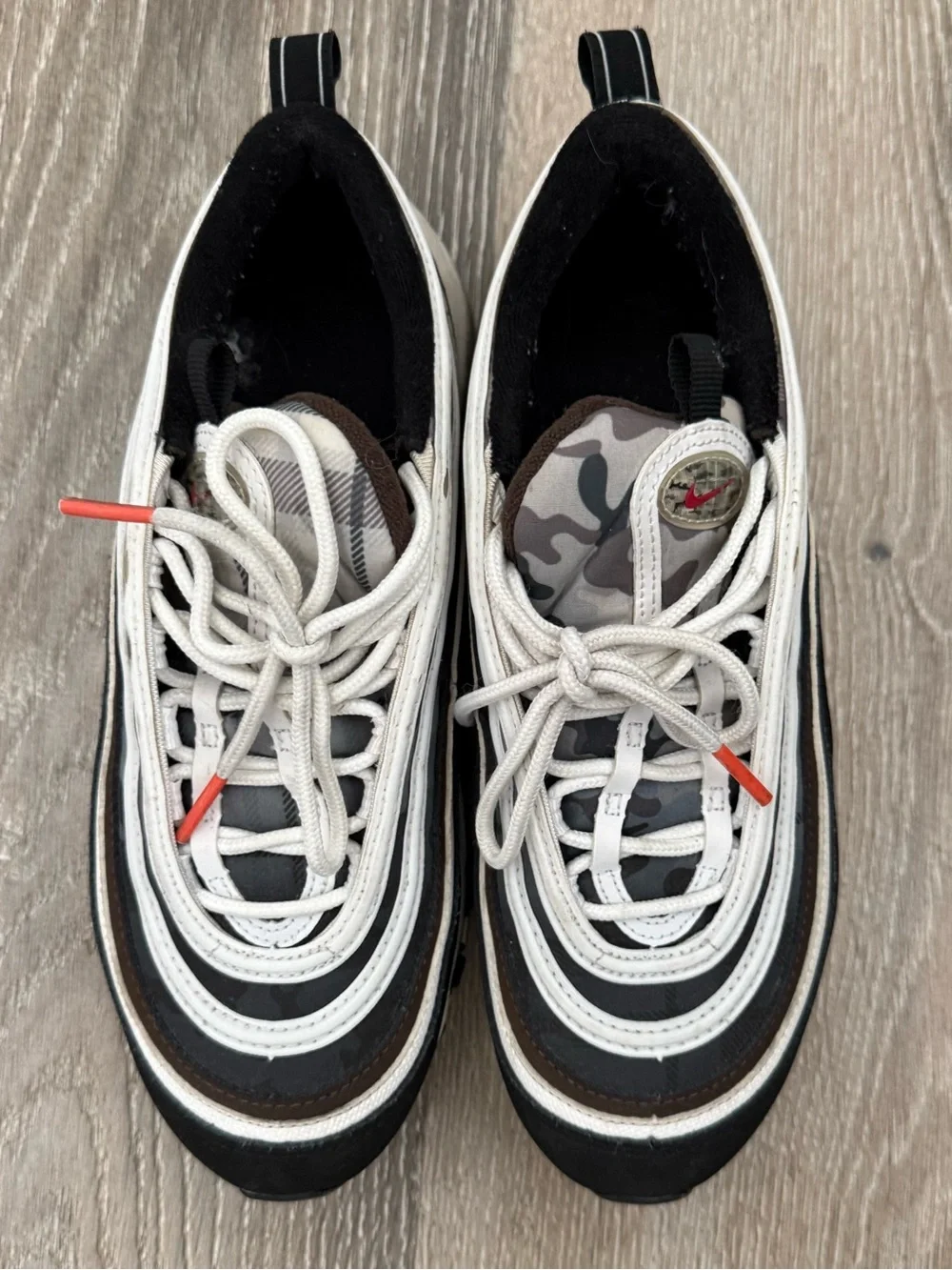 Nike Air Max 97 Sneakers in Black, White & Brown with Orange Accents